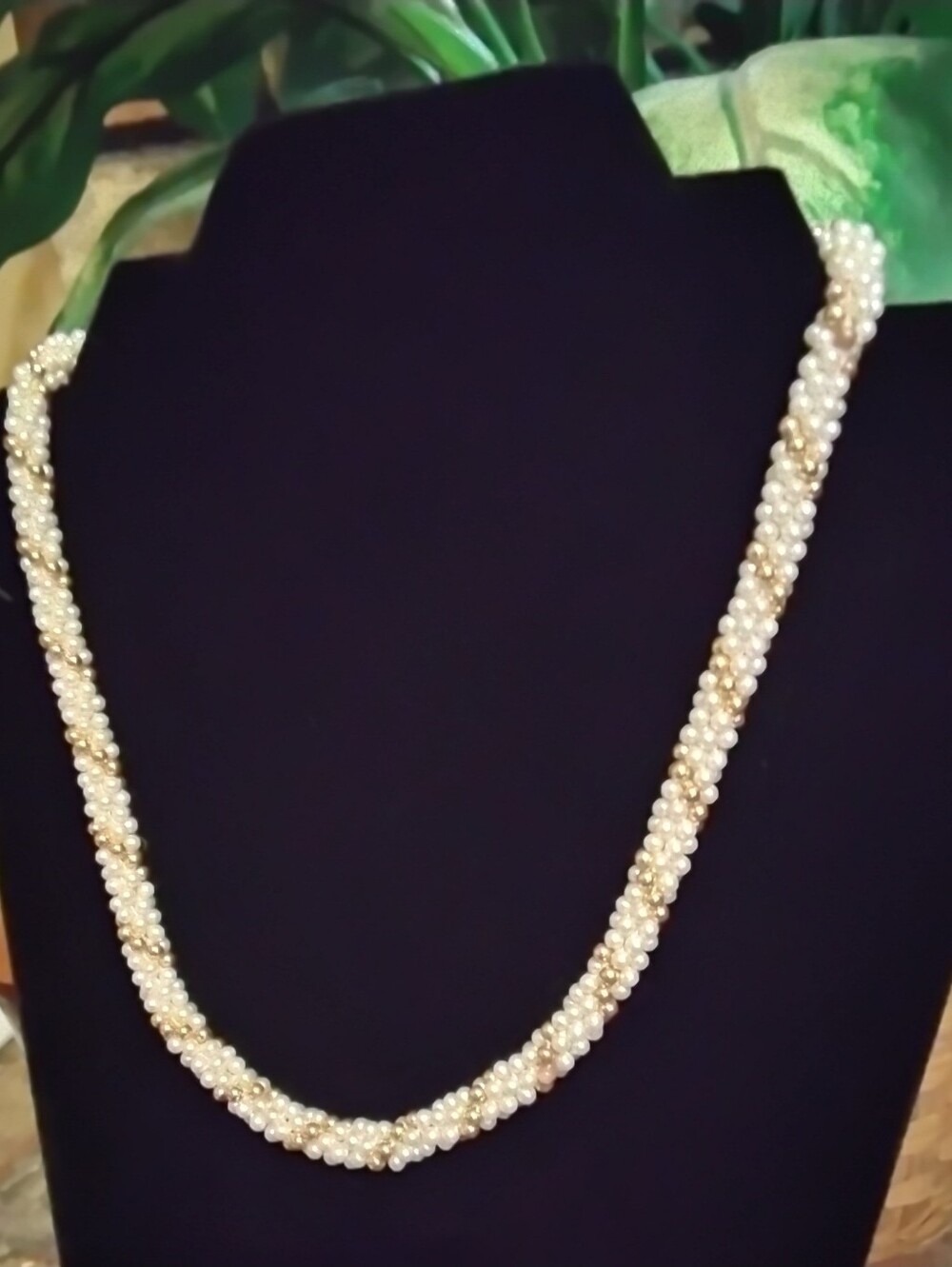 Estate Twisted Faux Pearl Bead Rope Necklace - White